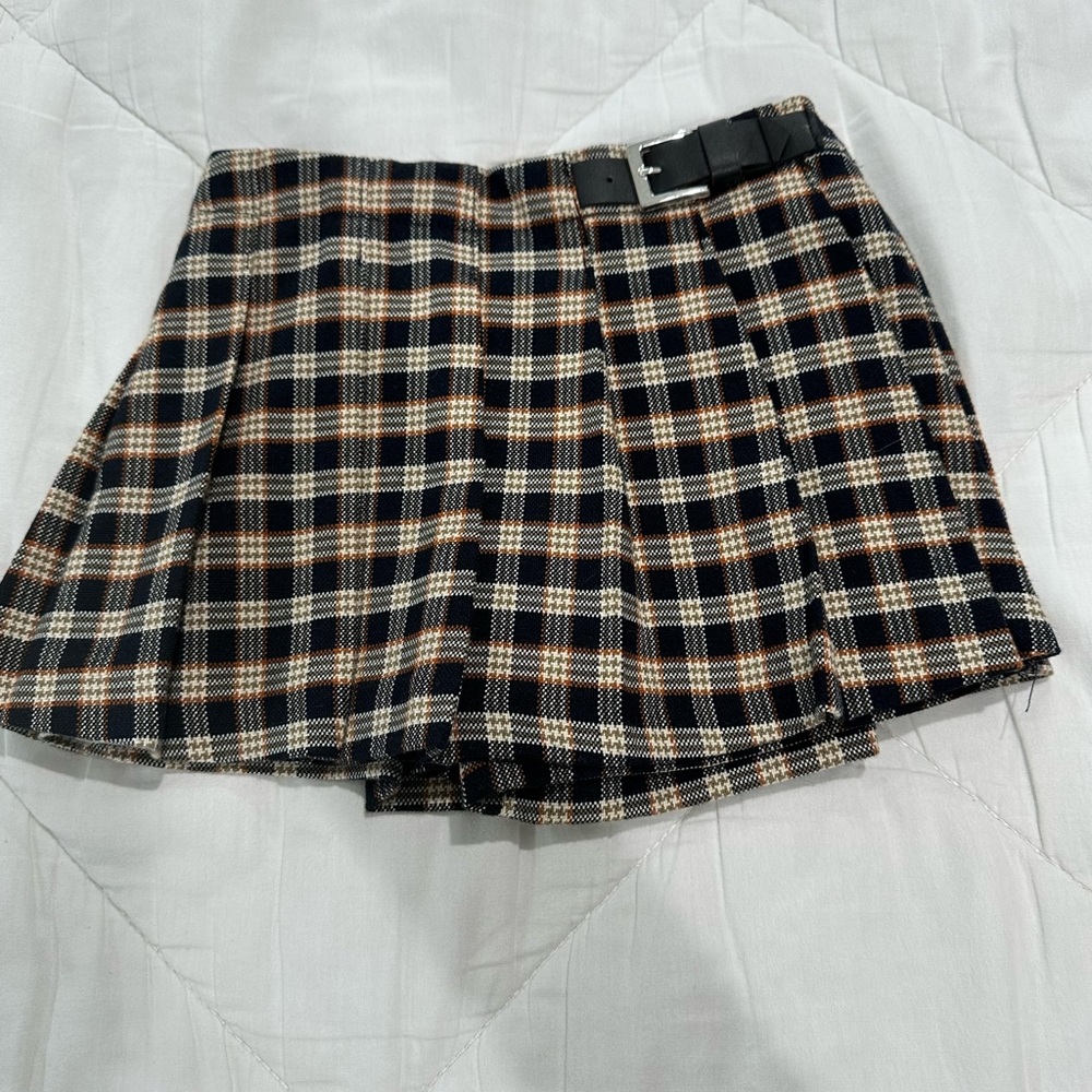 Zara Navy and Orange Plaid Skirt